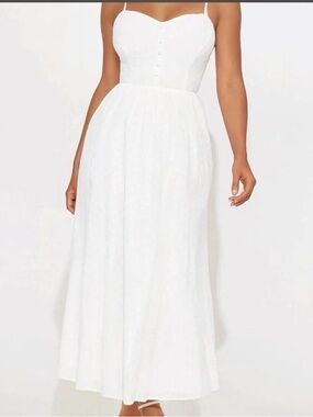 Fashion Nova White Spaghetti Strap Midi Dress
